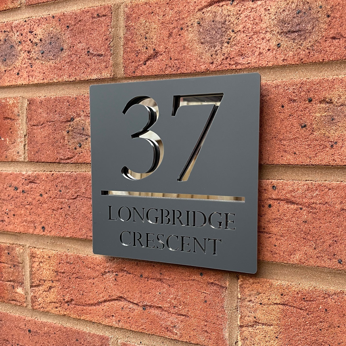 Personalised Door Sign Square Acrylic Laser Cut -  Matt Grey & Silver
