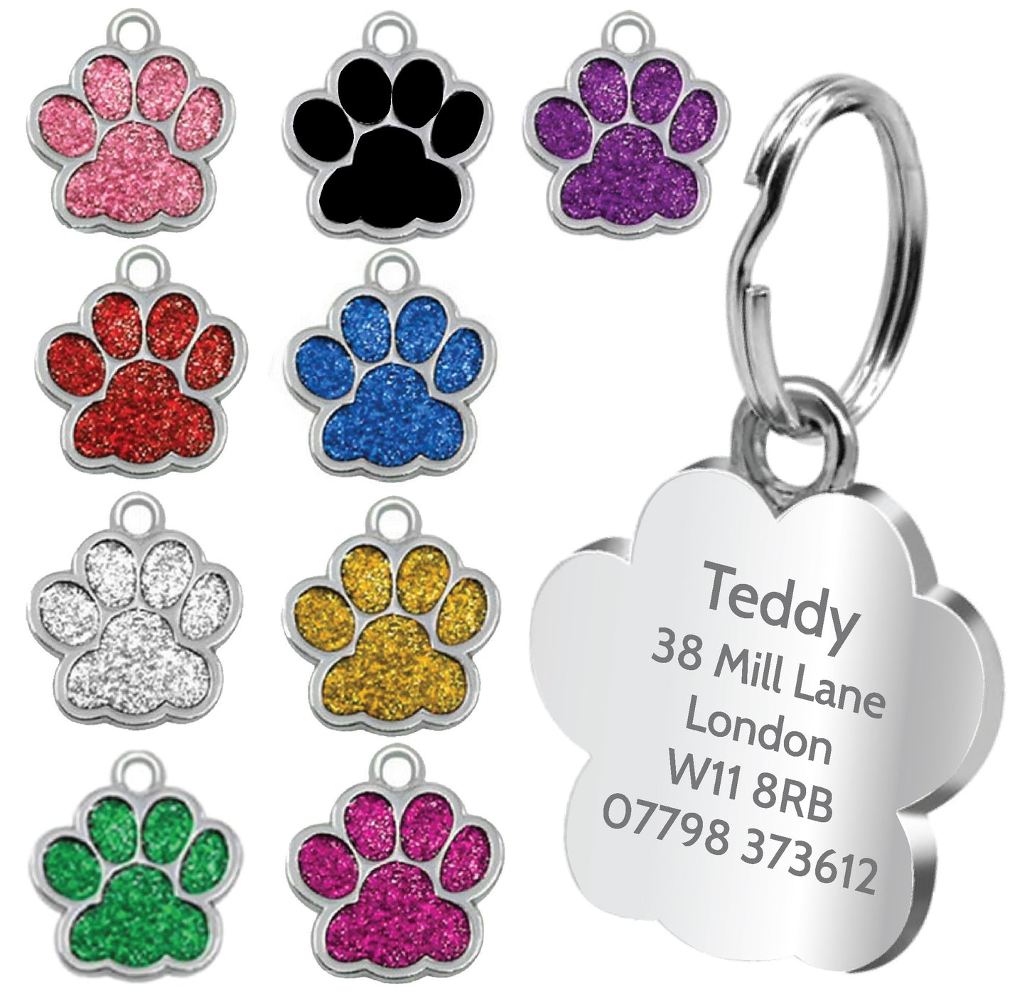 Personalised Engraved Pet Tag - Glitter Paw