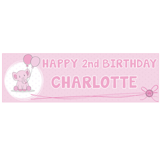 Personalised Birthday Banner Elephant - Pink