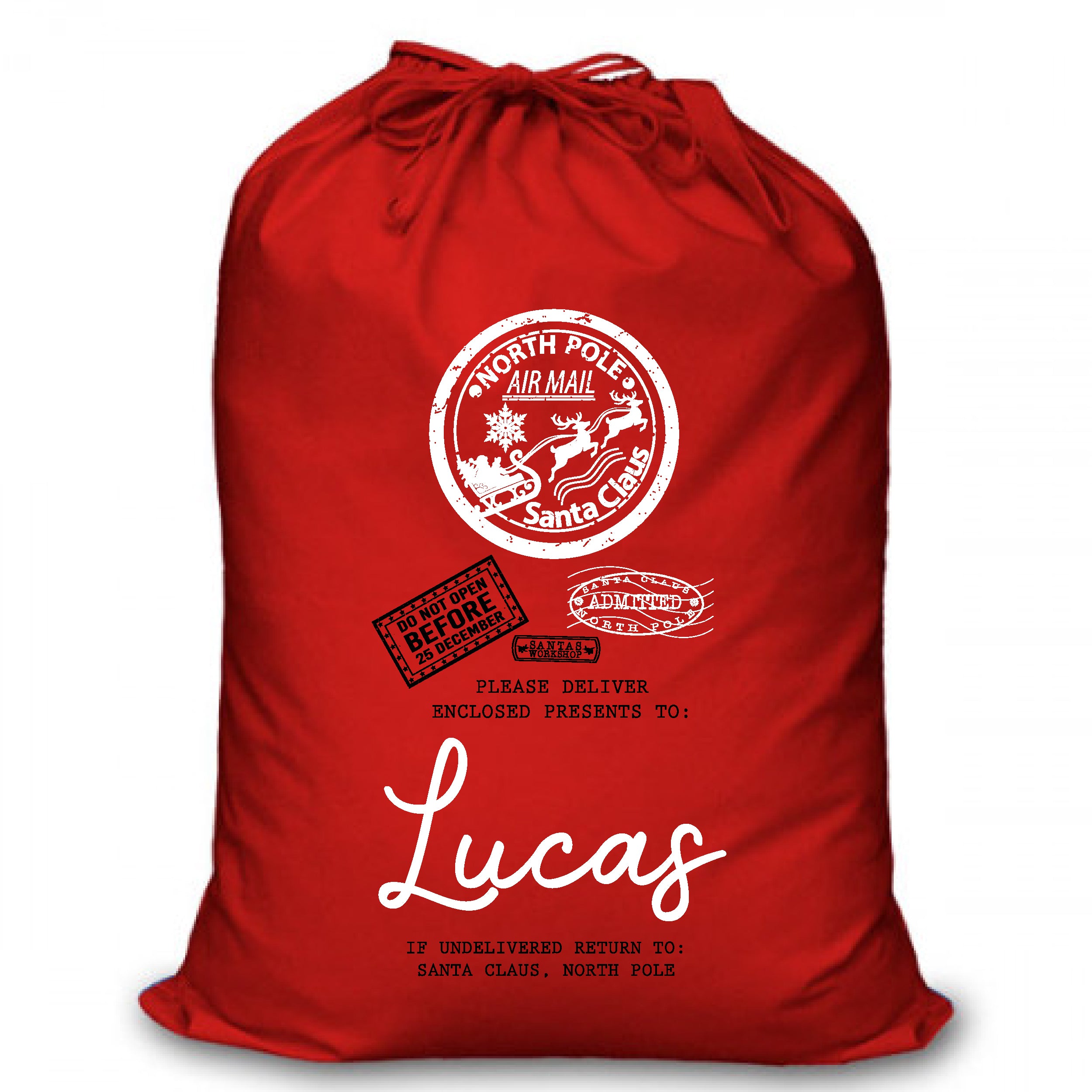 Personalised Red Christmas Santa Sack - Round (NP) – DecoMatters