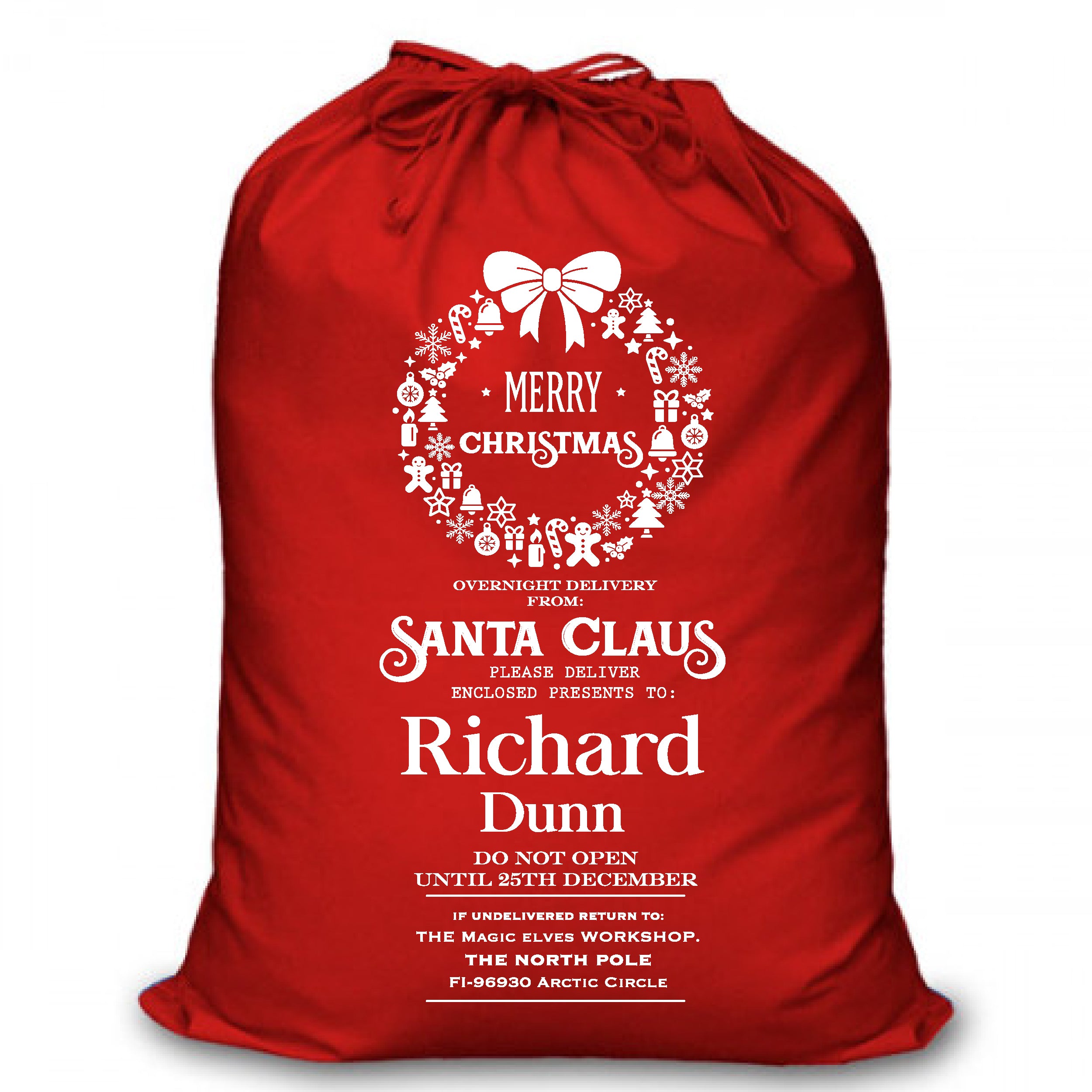 Personalised Red Christmas Santa Sack - Wreaths (RW) – DecoMatters