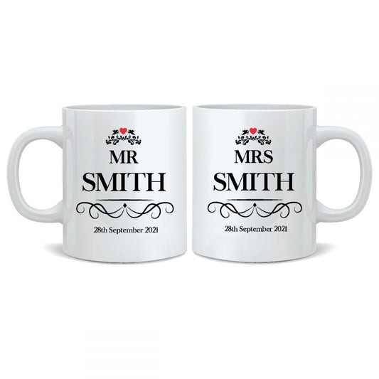 Personalised Wedding Mr & Mrs Mugs - EL_Heart032