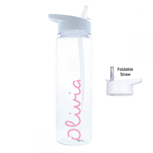 Personalised Name White Water Bottle (20) - Baby Pink