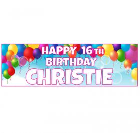 Giant Personalised Birthday Banner - Pink Balloons BB12