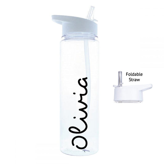 Personalised Name White Water Bottle (020) - Black