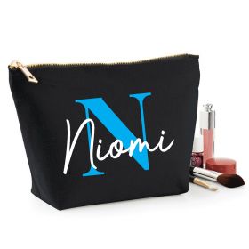 Personalised Name Black Make Up Bag - Blue (ITL#)