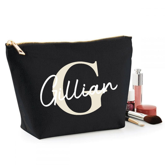 Personalised Name Black Make Up Bag - Beige (ITL#)