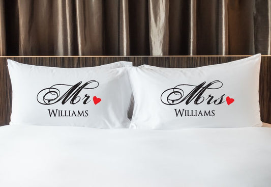 Personalised Mr & Mrs Pillowcase - Red_Heart