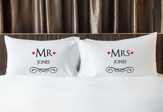 Personalised Mr & Mrs Pillowcase - TWO_HEART_R90
