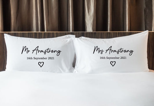 Personalised Mr & Mrs Pillowcase - BLK_Heart
