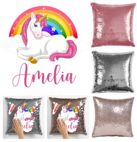 PERSONALISE NAME MAGIC SEQUIN CUSHION COVER - UNICORN STPK8