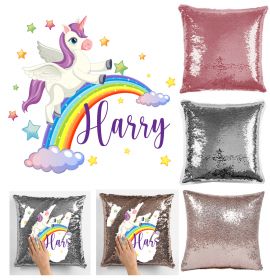 Personalise Name Magic Sequin Cushion Cover - Unicorn Wings