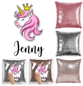 PERSONALISE NAME MAGIC SEQUIN CUSHION COVER - UNICORN HD