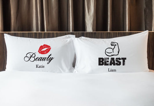 Personalised Mr & Mrs Pillowcase - Beauty & Beast