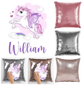 PERSONALISE NAME MAGIC SEQUIN CUSHION COVER - UNICORN PURPLE