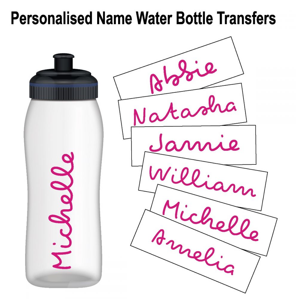 Personalised Name Water Bottle Sticker Transfer (3 Pack) - Dark Pink