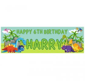 Giant Personalised Birthday Banner - Dinosaur Green