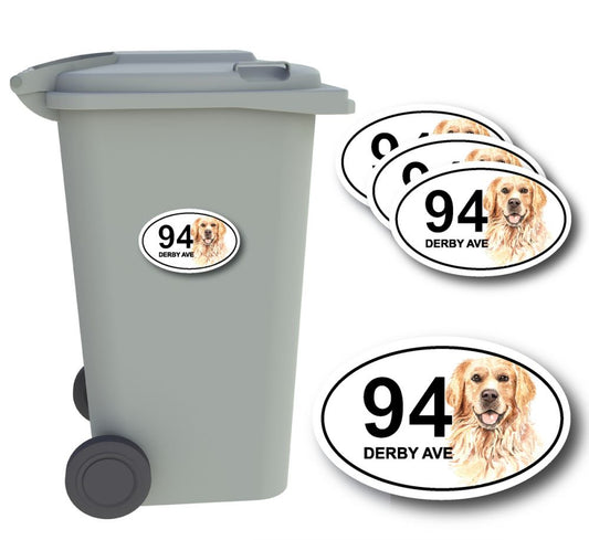 x4 Personalised Number & Street Name Wheelie Bin Stickers (Dog)