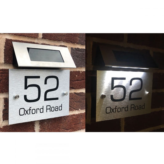 Personalised Metal Door Sign - Floating Single Panel with Solar Light