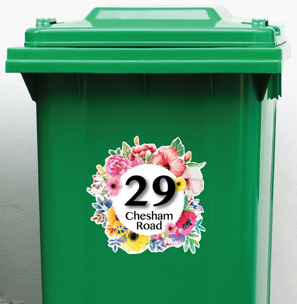 Pack of 4 - Personalised Wheelie Bin Stickers (RD_Floral_023) – DecoMatters