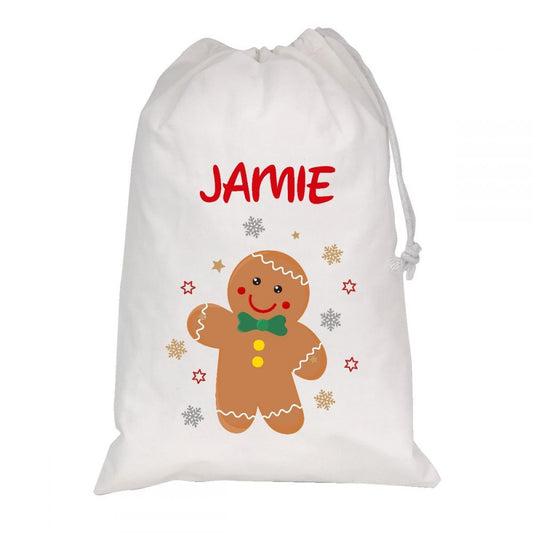 Personalised White Christmas Sacks - Gingerbread Man