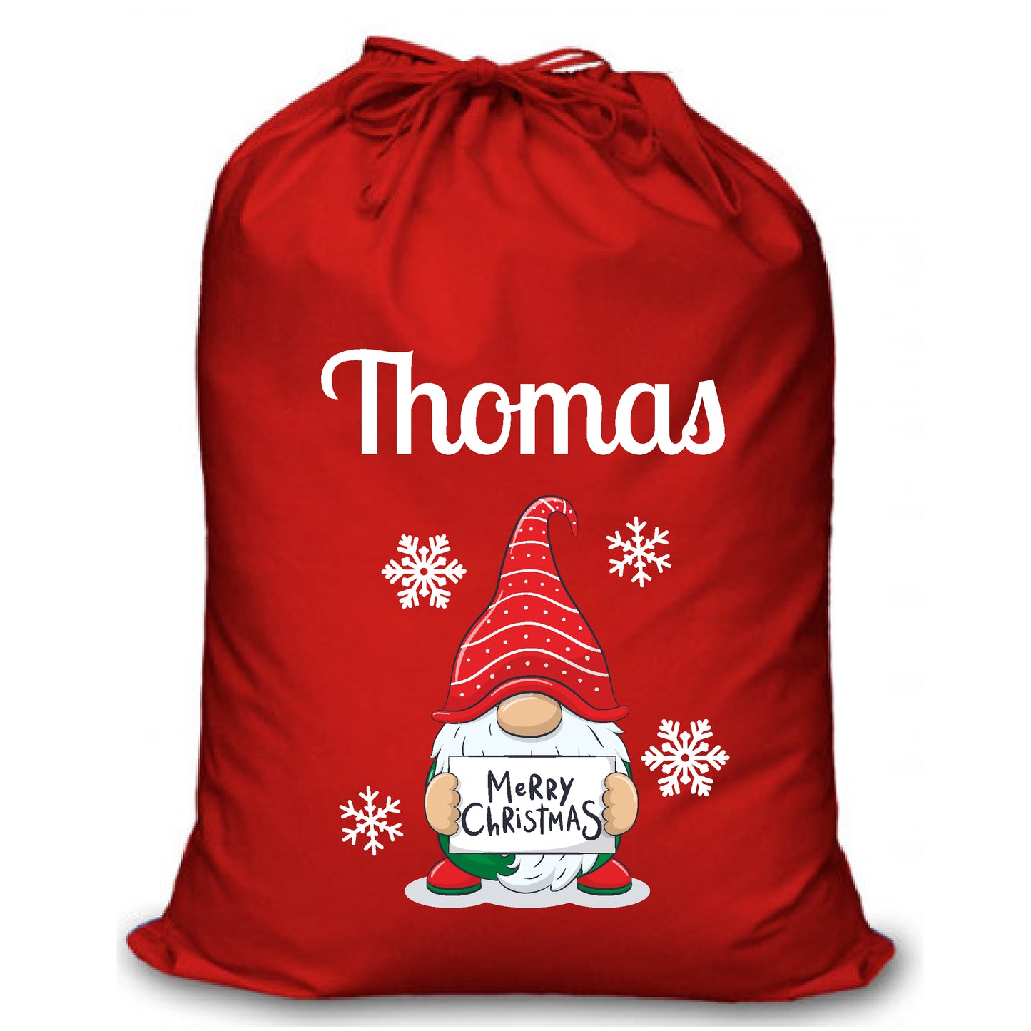 Personalised Red Christmas Santa Sack - Gnome