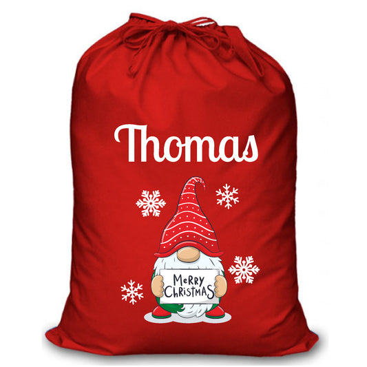Personalised Red Christmas Santa Sack - Gnome