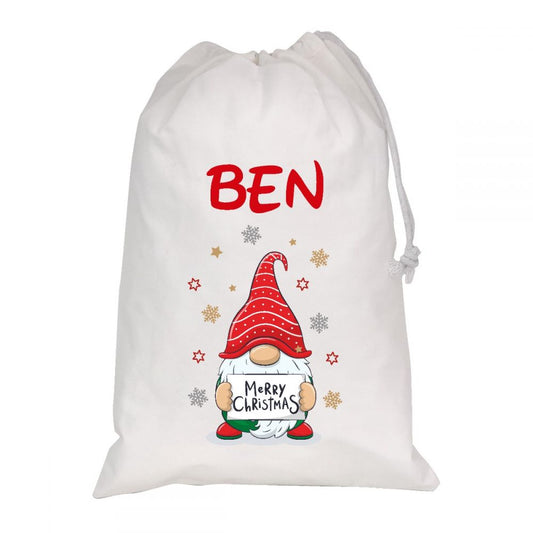Personalised White Christmas Sacks - Gnome