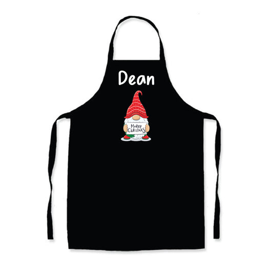 Personalised Black Christmas Name Apron - Gnome