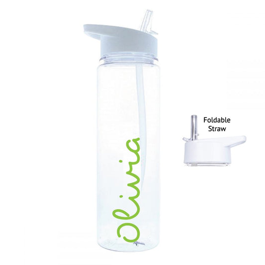 Personalised Name White Water Bottle (020) - Green