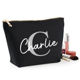 Personalised Name Black Make Up Bag - Grey (ITL#)