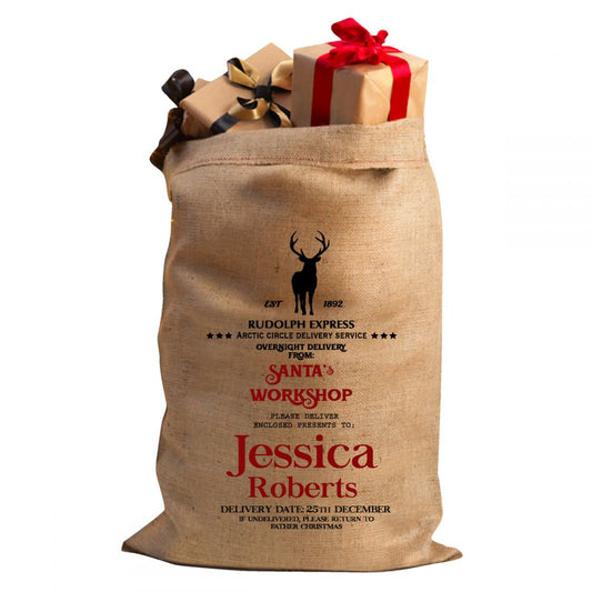 Personalised Christmas Hessian Sack - Rudolph Express
