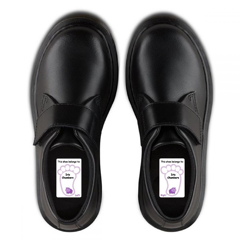 5 Pairs of Personalised Iron-on Name Shoe Labels - Hippo
