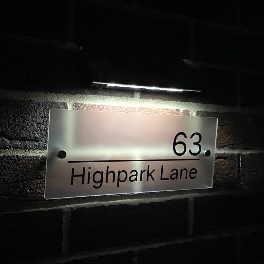 Personalised Premium Rectangular Frosted Effect Door Sign with Solar Light - LN07#