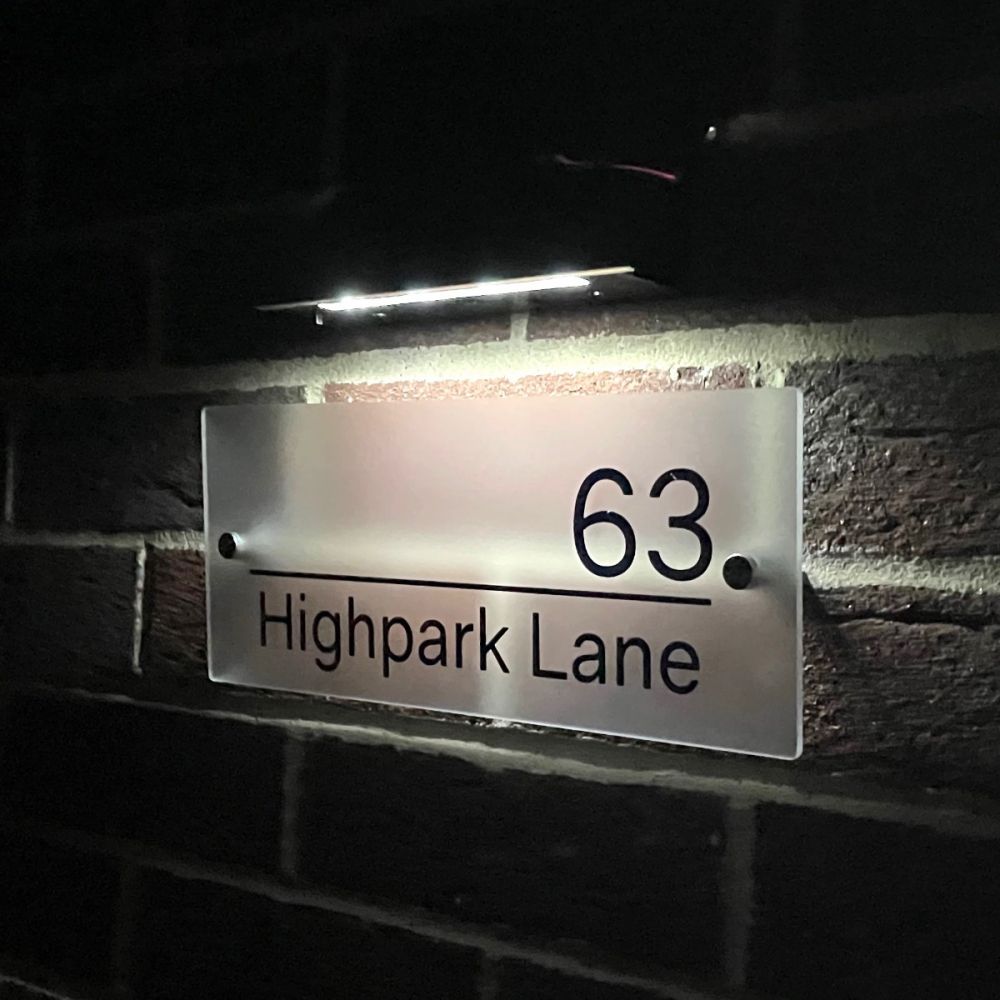 Personalised Premium Rectangular Frosted Effect Door Sign with Solar Light - LN07#