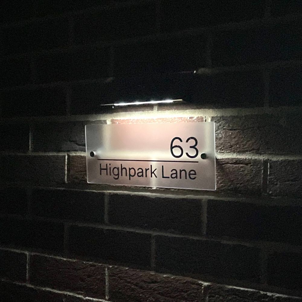 Personalised Premium Rectangular Frosted Effect Door Sign with Solar Light - LN07#