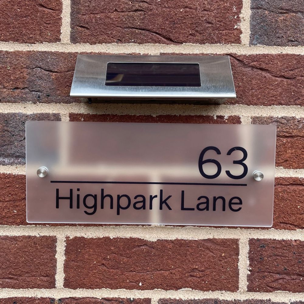 Personalised Premium Rectangular Frosted Effect Door Sign with Solar Light - LN07#