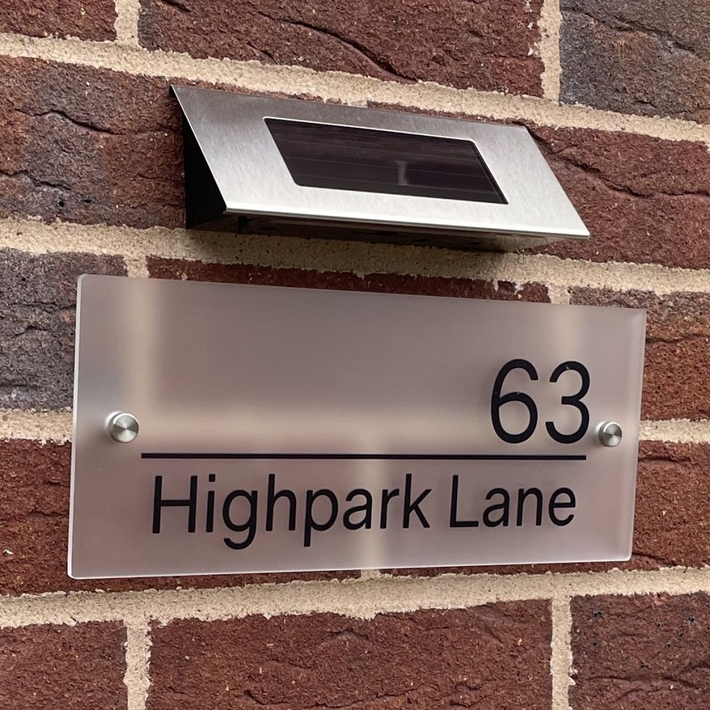 Personalised Premium Rectangular Frosted Effect Door Sign with Solar Light - LN07#