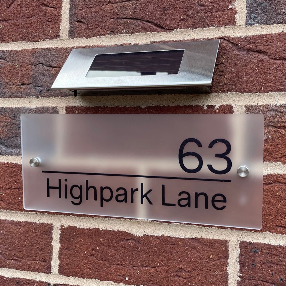 Personalised Premium Rectangular Frosted Effect Door Sign with Solar Light - LN07#