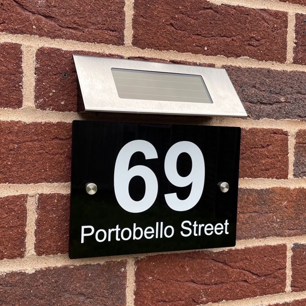 Personalised Black Acrylic Door Sign with Solar Light - Rectangle Shape (AR_FT)