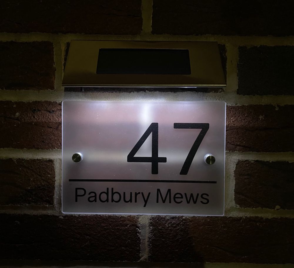Personalised Premium Frosted Effect Door Sign with Solar Light BLN001