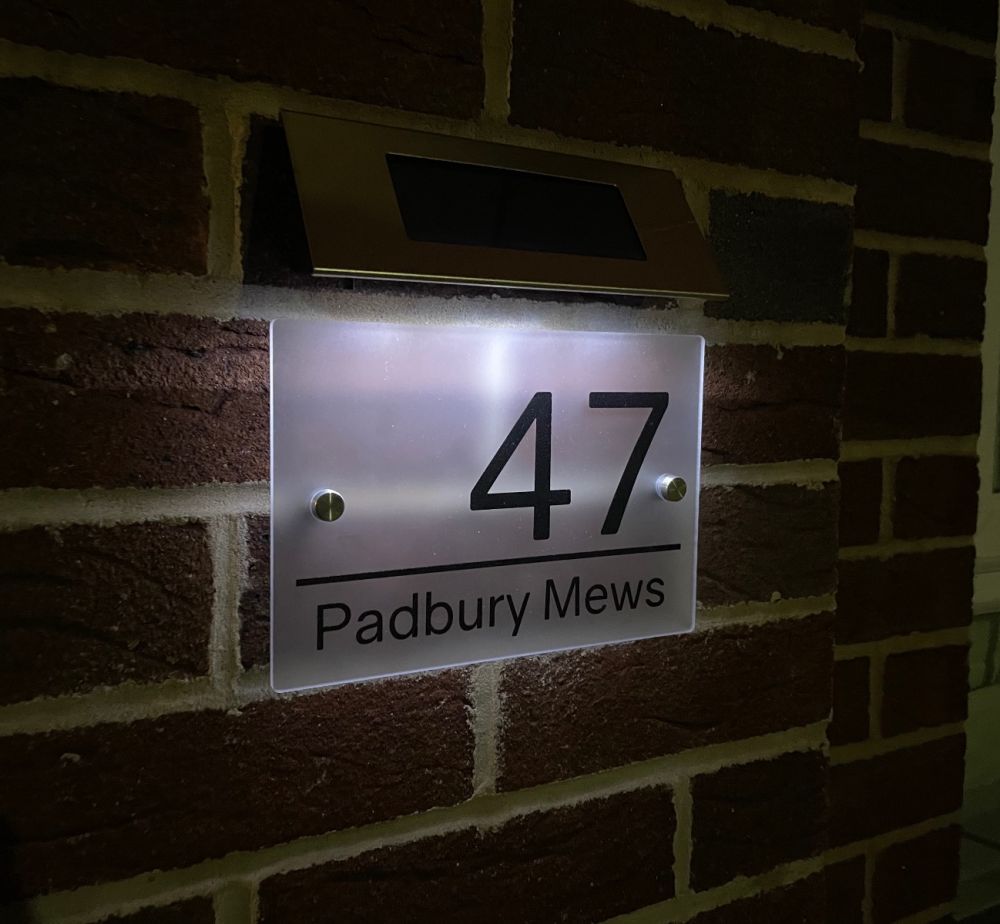 Personalised Premium Frosted Effect Door Sign with Solar Light BLN001