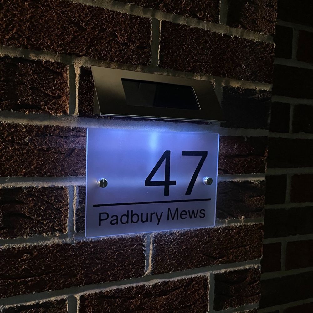 Personalised Premium Frosted Effect Door Sign with Solar Light BLN001