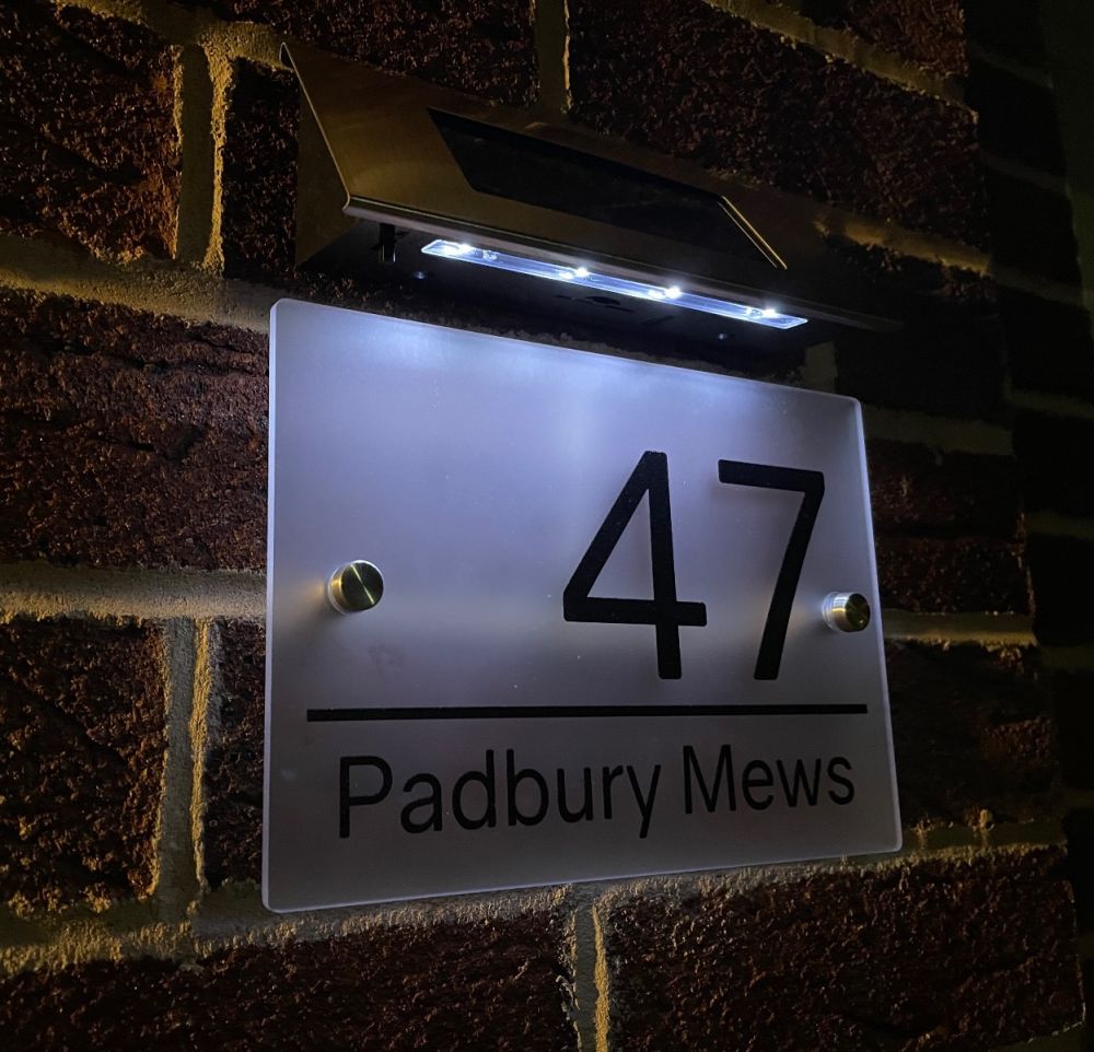 Personalised Premium Frosted Effect Door Sign with Solar Light BLN001