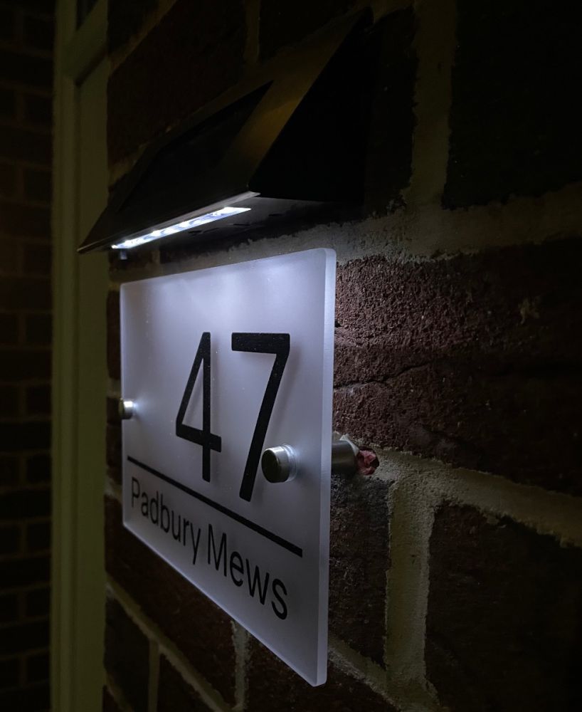 Personalised Premium Frosted Effect Door Sign with Solar Light BLN001