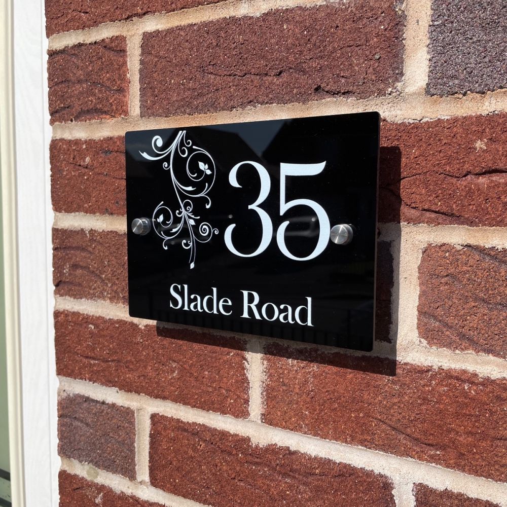 Personalised Rectangular Acrylic Door Sign - (Floral _Pattern _Top)