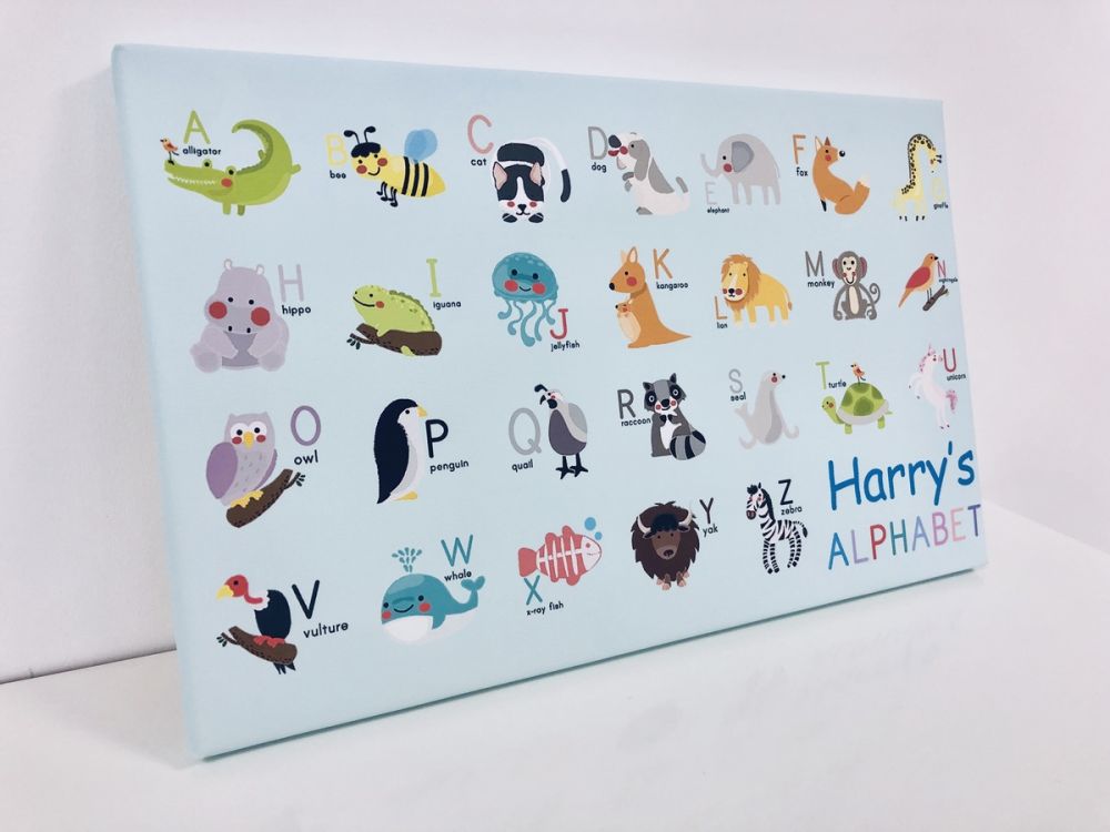 Kids Personalised Alphabet Chart Name Canvas - 16x10 inch