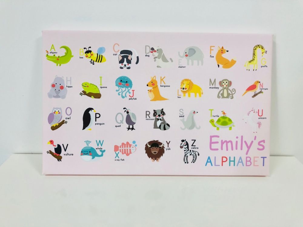 Kids Personalised Alphabet Chart Name Canvas - 16x10 inch