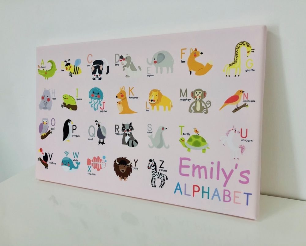 Kids Personalised Alphabet Chart Name Canvas - 16x10 inch