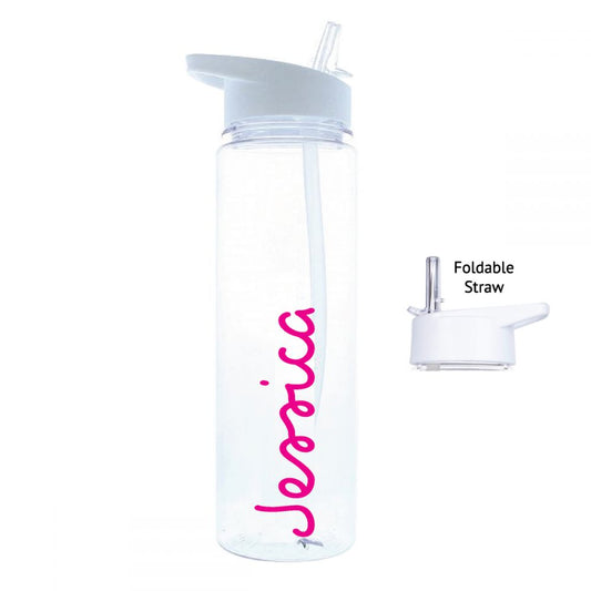 Personalised Name White Water Bottle (020) - Pink